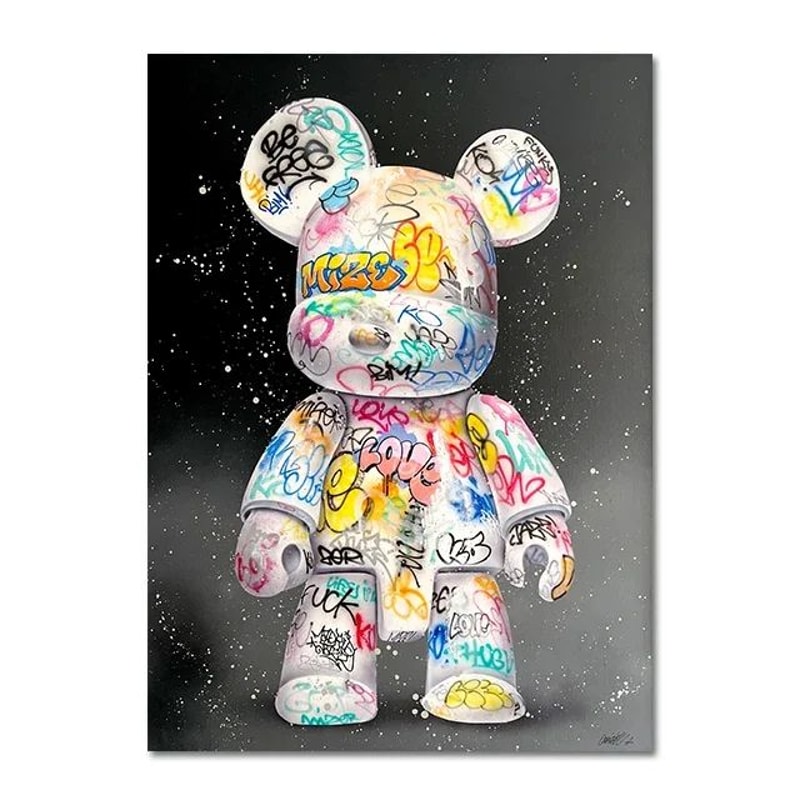Cute Bear Graffiti Canvas Poster Kawaii Cartoon Pop Art Wall Decor For Bedroom Street Style Room 3