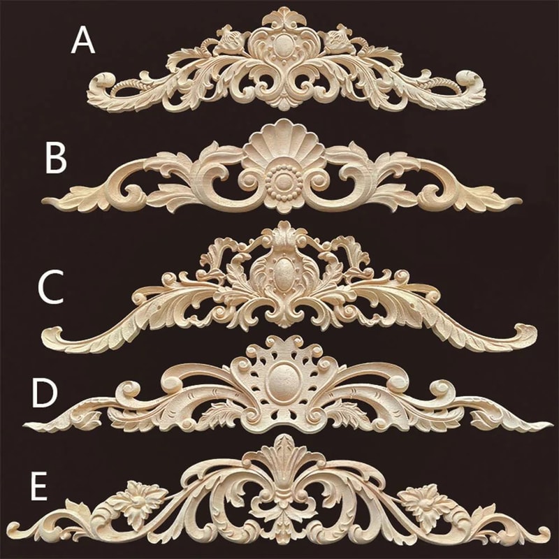 Natural Wood Carved Appliques Onlays Floral Furniture Trim Decorative Corner Frame For Wall Door 0