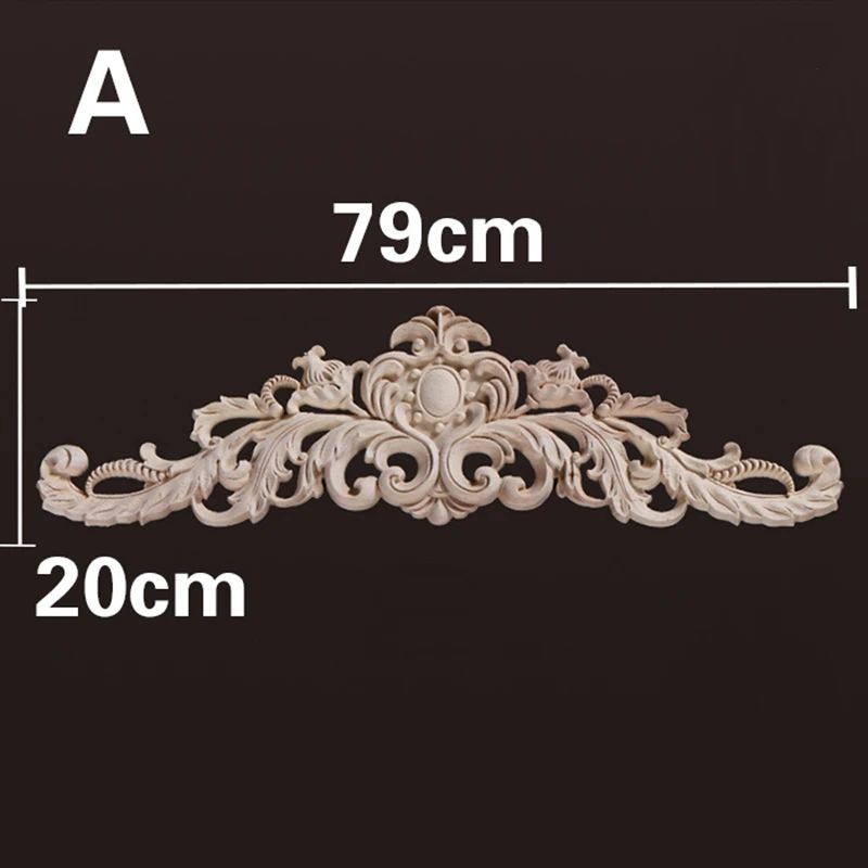 Natural Wood Carved Appliques Onlays Floral Furniture Trim Decorative Corner Frame For Wall Door 14