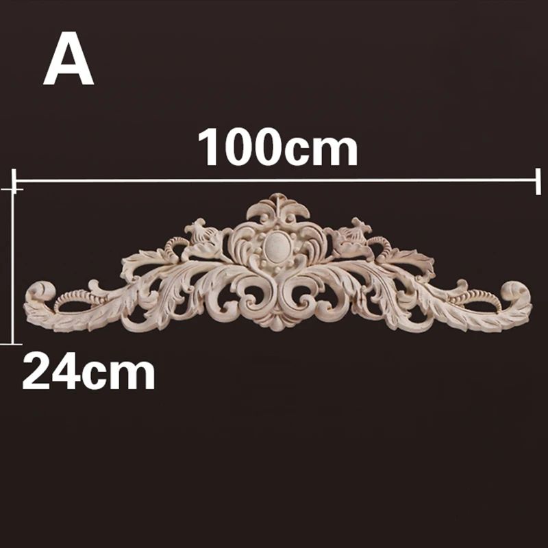 Natural Wood Carved Appliques Onlays Floral Furniture Trim Decorative Corner Frame For Wall Door 15