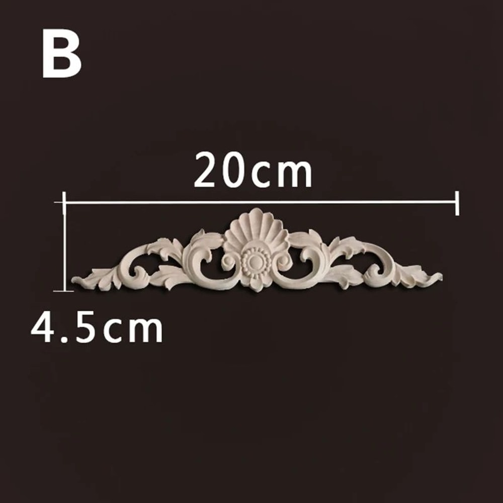 Natural Wood Carved Appliques Onlays Floral Furniture Trim Decorative Corner Frame For Wall Door 18