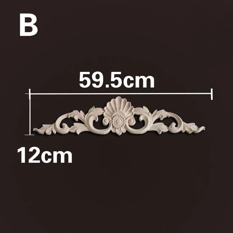 Natural Wood Carved Appliques Onlays Floral Furniture Trim Decorative Corner Frame For Wall Door 27