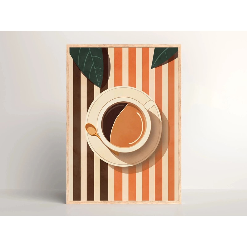 Retro Coffee Stripe Canvas Poster Minimalist Kitchen Wall Art For Cafe Coffee Lover Decor 16