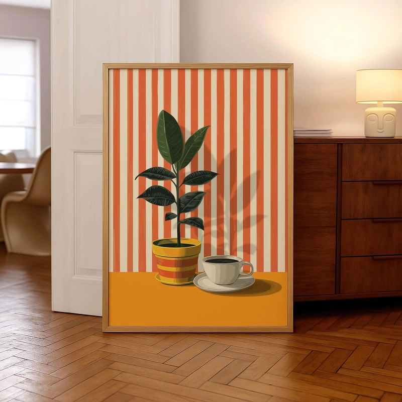 Retro Coffee Stripe Canvas Poster Minimalist Kitchen Wall Art For Cafe Coffee Lover Decor 20