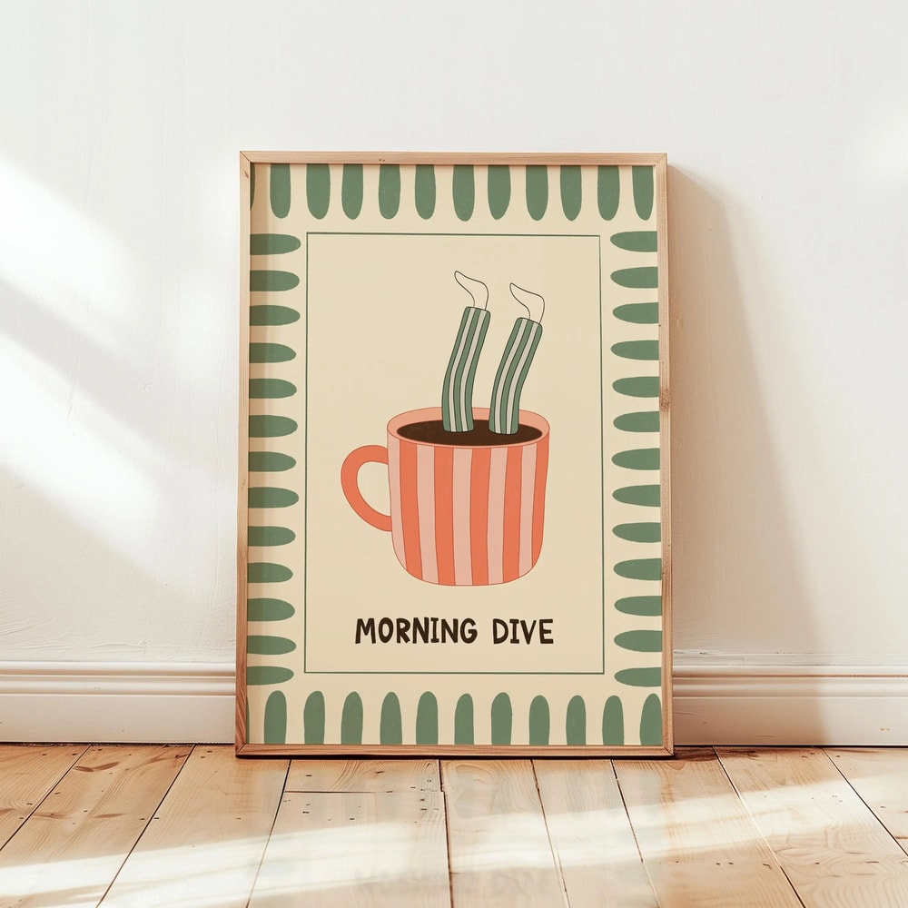 Retro Coffee Stripe Canvas Poster Minimalist Kitchen Wall Art For Cafe Coffee Lover Decor 14
