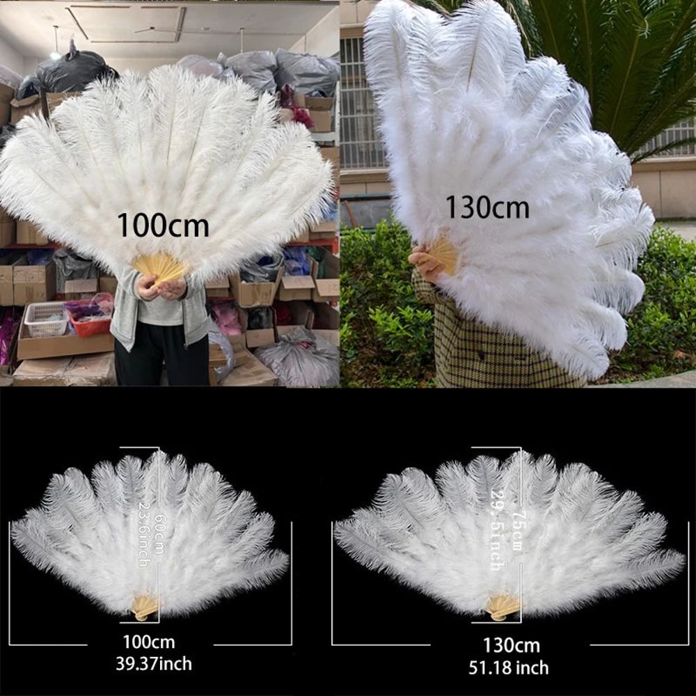 Luxury Ostrich Feather Fan Large Folding Dance Fan For Stage Carnival Performance 2