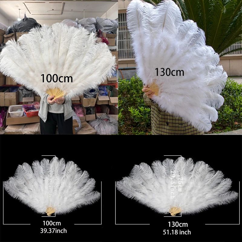 Luxury Ostrich Feather Fan Large Folding Dance Fan For Stage Carnival Performance 2