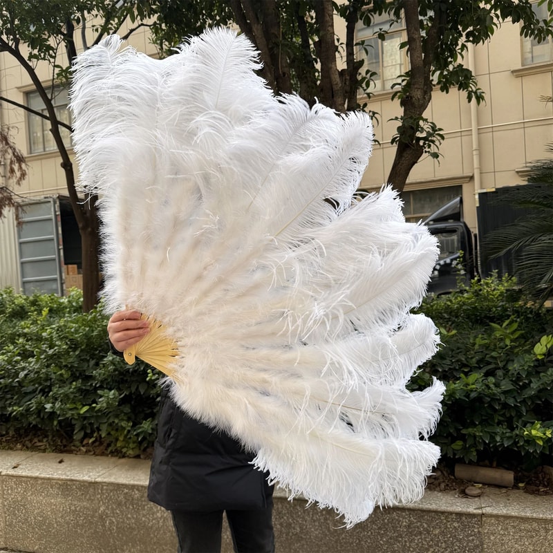 Luxury Ostrich Feather Fan Large Folding Dance Fan For Stage Carnival Performance 24