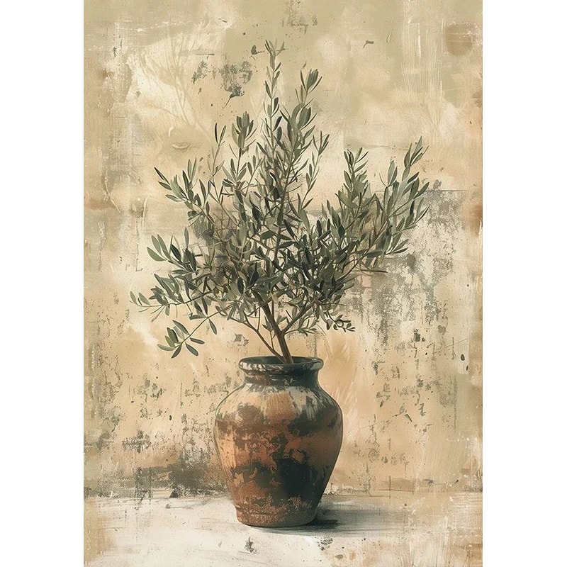 Retro Olive Tree Lemon Canvas Poster Elegant Botanical Vase Wall Art For Living Room Bedroom Dec 13