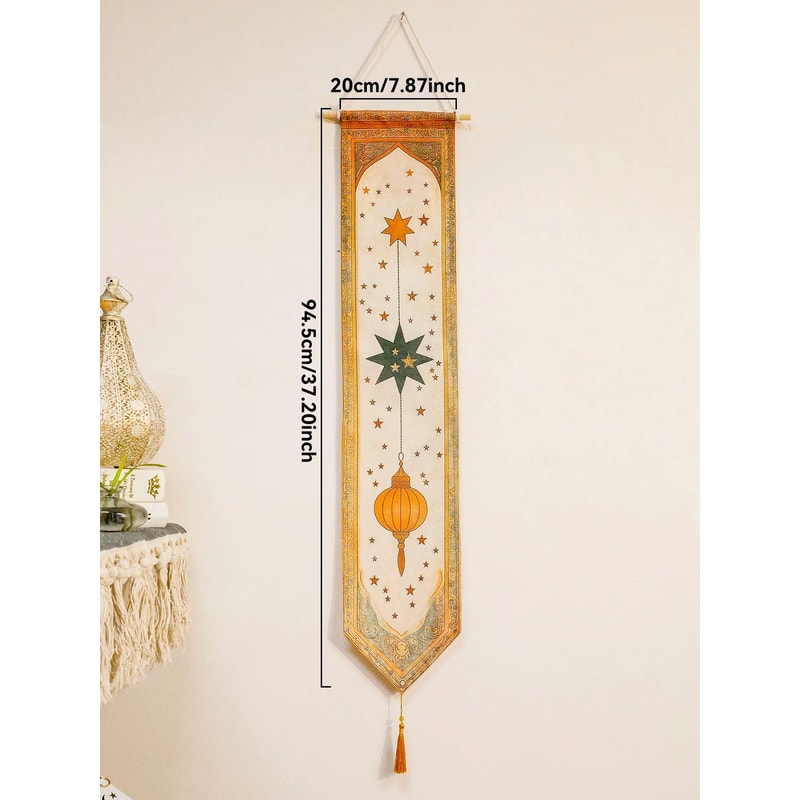 Ramadan Mubarak Tapestry Wall Banner Islamic Moon Star Lantern Decor For Eid Home Decoration 7