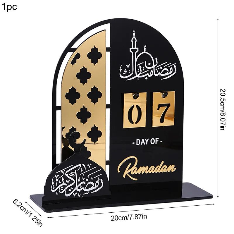 Black Gold Ramadan Countdown Calendar Acrylic Eid Mubarak Decor With Replaceable Numbers 9