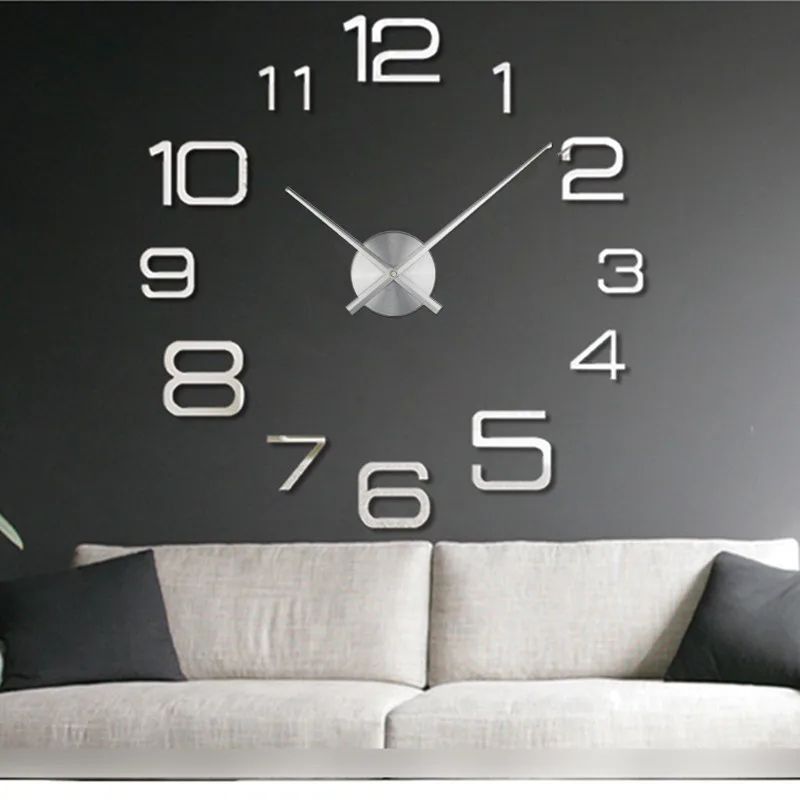 Modern 3D DIY Wall Clock Large Acrylic Mirror Sticker Quartz Clock For Living Room Home Decor 3