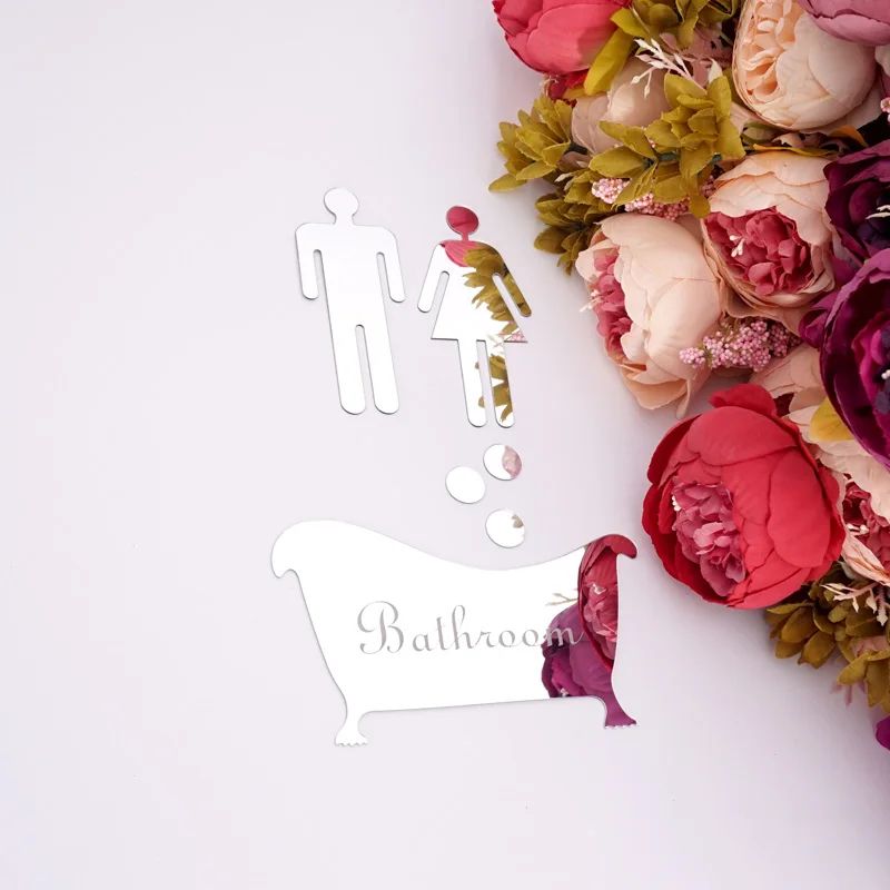 Acrylic Mirror Bathroom Sign Set Man Woman Toilet Door Stickers For Home Public Restroom Decor 1