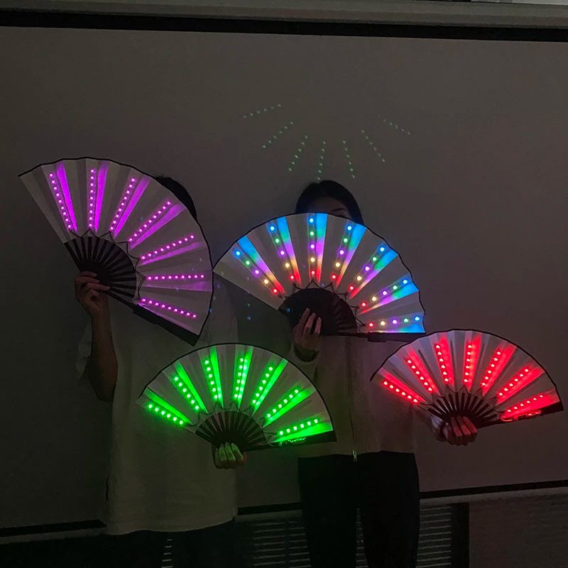 LED Neon Light Folding Fan Glowing Rave Hand Fan For Party Festival Performance Decor 1