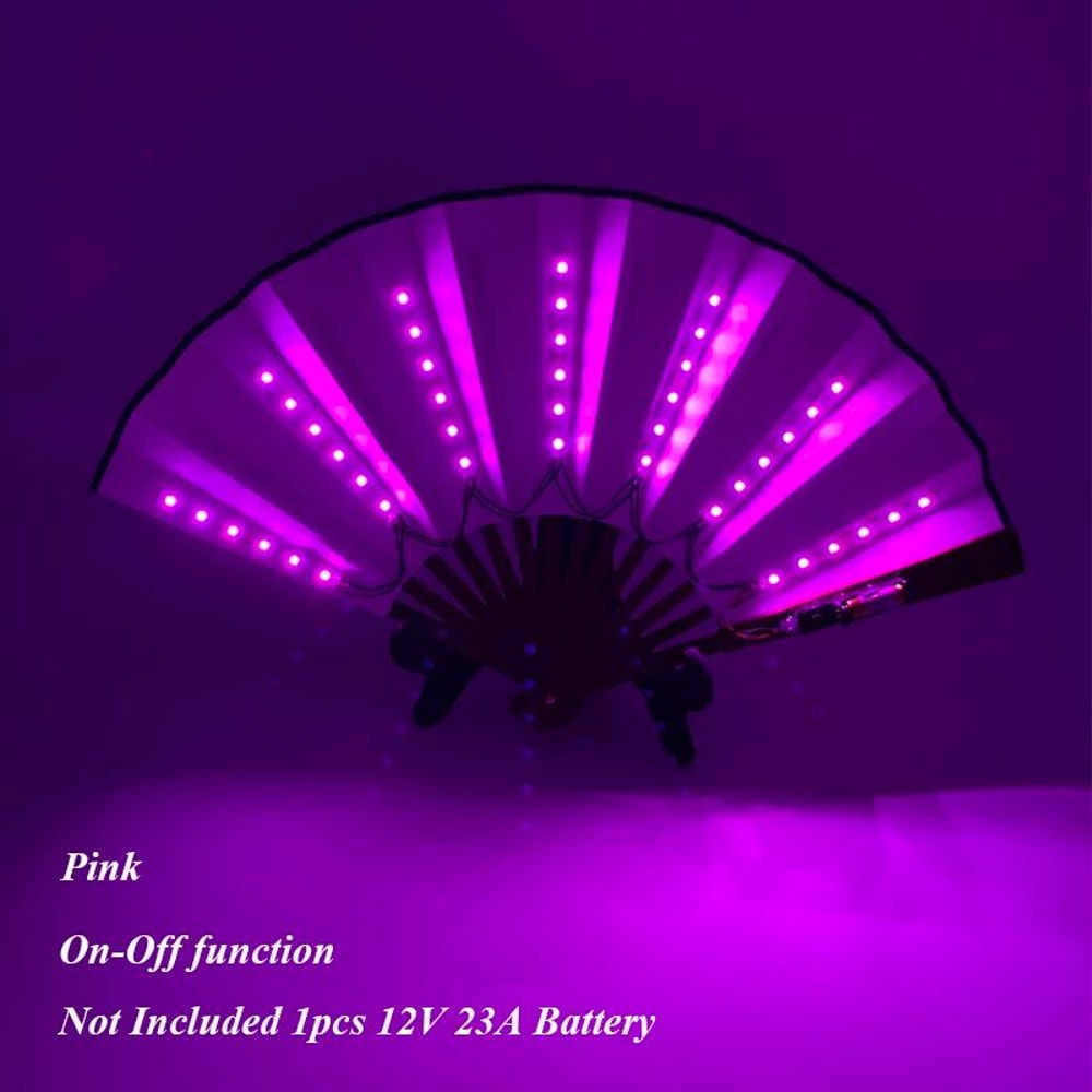 LED Neon Light Folding Fan Glowing Rave Hand Fan For Party Festival Performance Decor 12