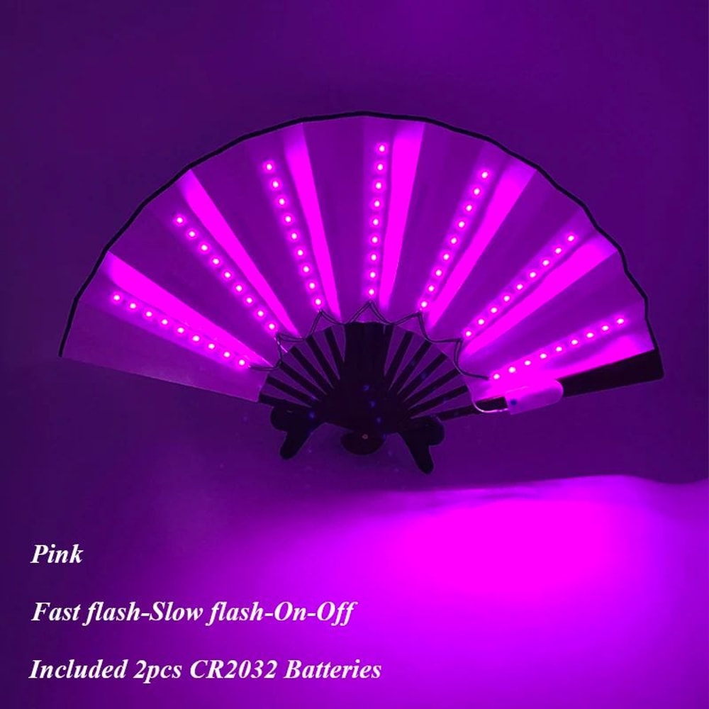 LED Neon Light Folding Fan Glowing Rave Hand Fan For Party Festival Performance Decor 14