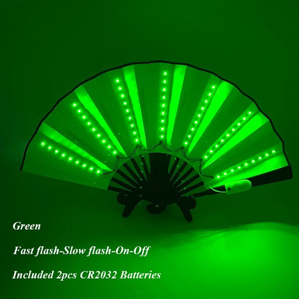LED Neon Light Folding Fan Glowing Rave Hand Fan For Party Festival Performance Decor 15