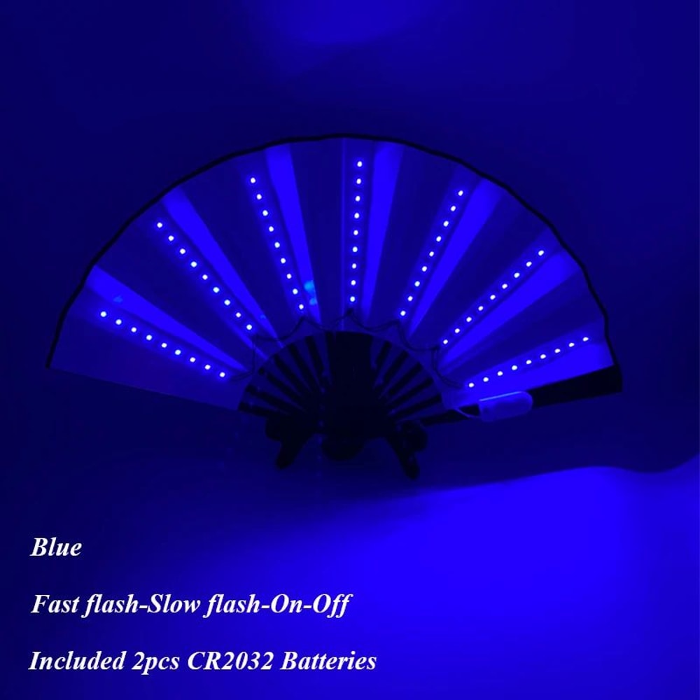 LED Neon Light Folding Fan Glowing Rave Hand Fan For Party Festival Performance Decor 17