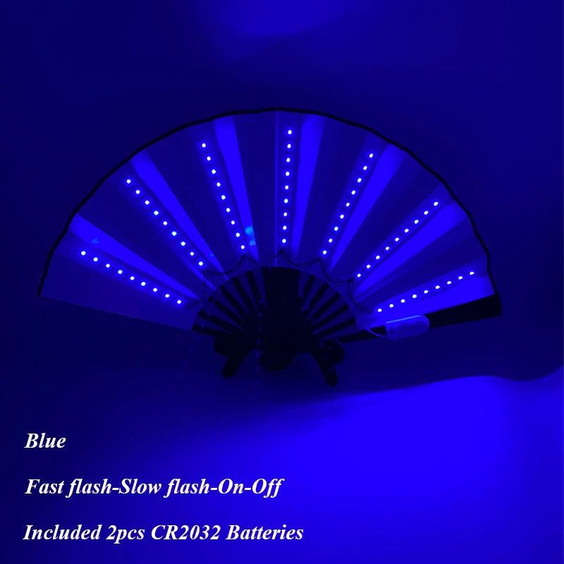 LED Neon Light Folding Fan Glowing Rave Hand Fan For Party Festival Performance Decor 17
