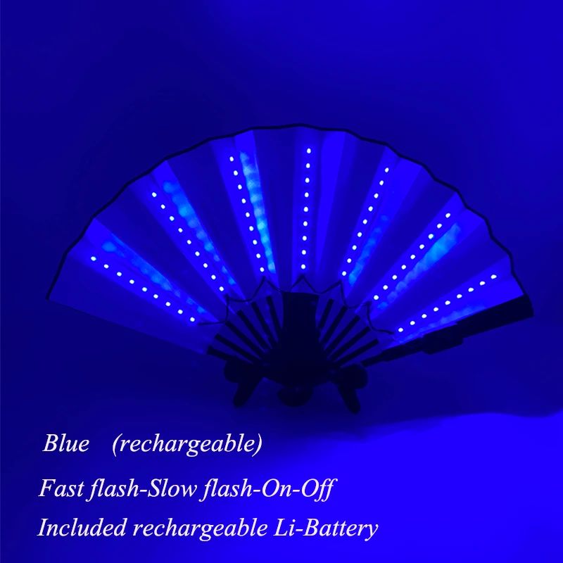 LED Neon Light Folding Fan Glowing Rave Hand Fan For Party Festival Performance Decor 22
