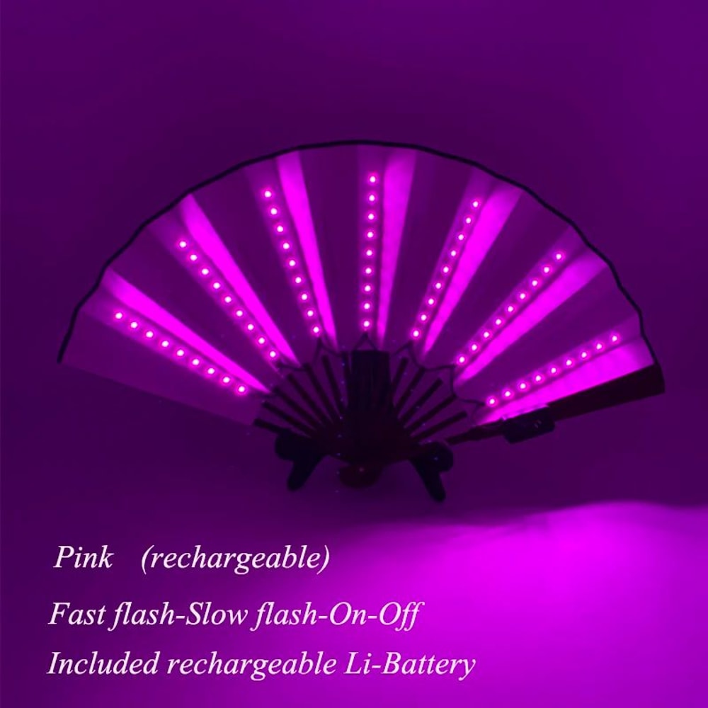 LED Neon Light Folding Fan Glowing Rave Hand Fan For Party Festival Performance Decor 27
