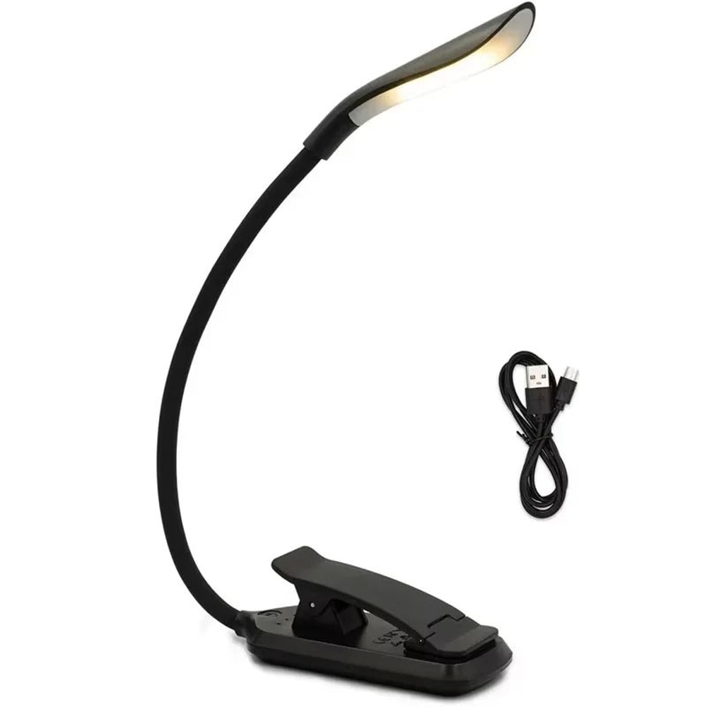 USB Rechargeable LED Book Light Flexible ClipOn Reading Lamp With 3 Color Modes Adjustable Bright 6