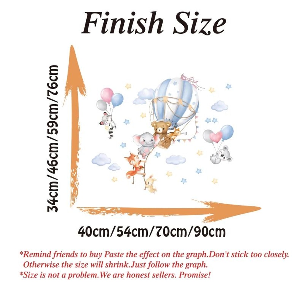 Large Hot Air Balloon Animal Wall Stickers Nursery Bear Elephant Fox Decal For Kids Room Playroom 4