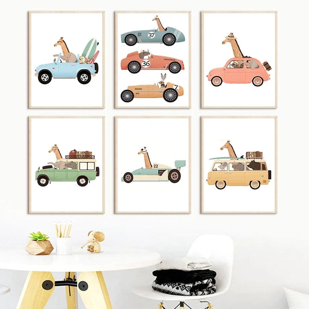 Funny Safari Animals Canvas Wall Art Elephant Giraffe Nursery Poster For Kids Bedroom Decor 0