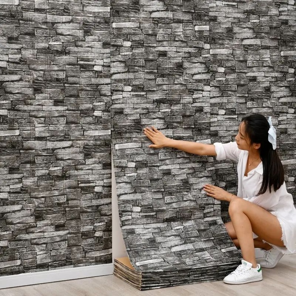3D Imitation Brick Wall Stickers Waterproof SelfAdhesive Foam Panels 130pcs DIY Decor Set 2