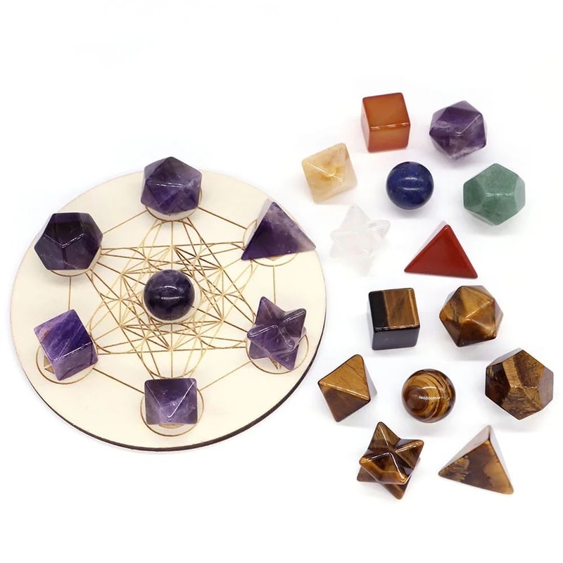 7Piece Platonic Solid Crystal Set Natural Sacred Geometry Stones For Reiki Chakra Healing Meditat 0