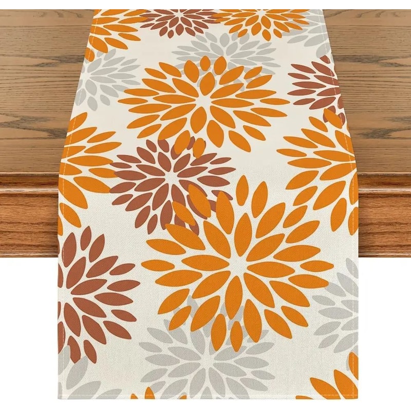 Blue Dahlia Floral Linen Table Runner Summer Spring Seasonal Dining Table Decor 14