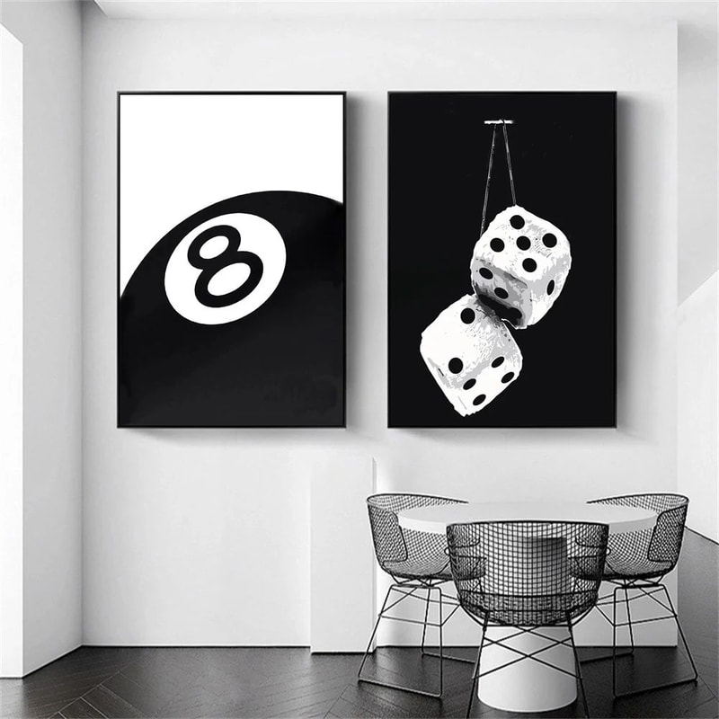 Black White No8 Ball Canvas Wall Art Billiards Club Theme Poster For Modern Home Decor 1