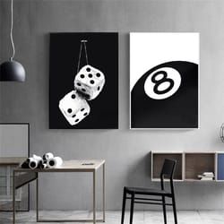 black & white no.8 ball canvas wall art – billiards club theme poster for modern home decor