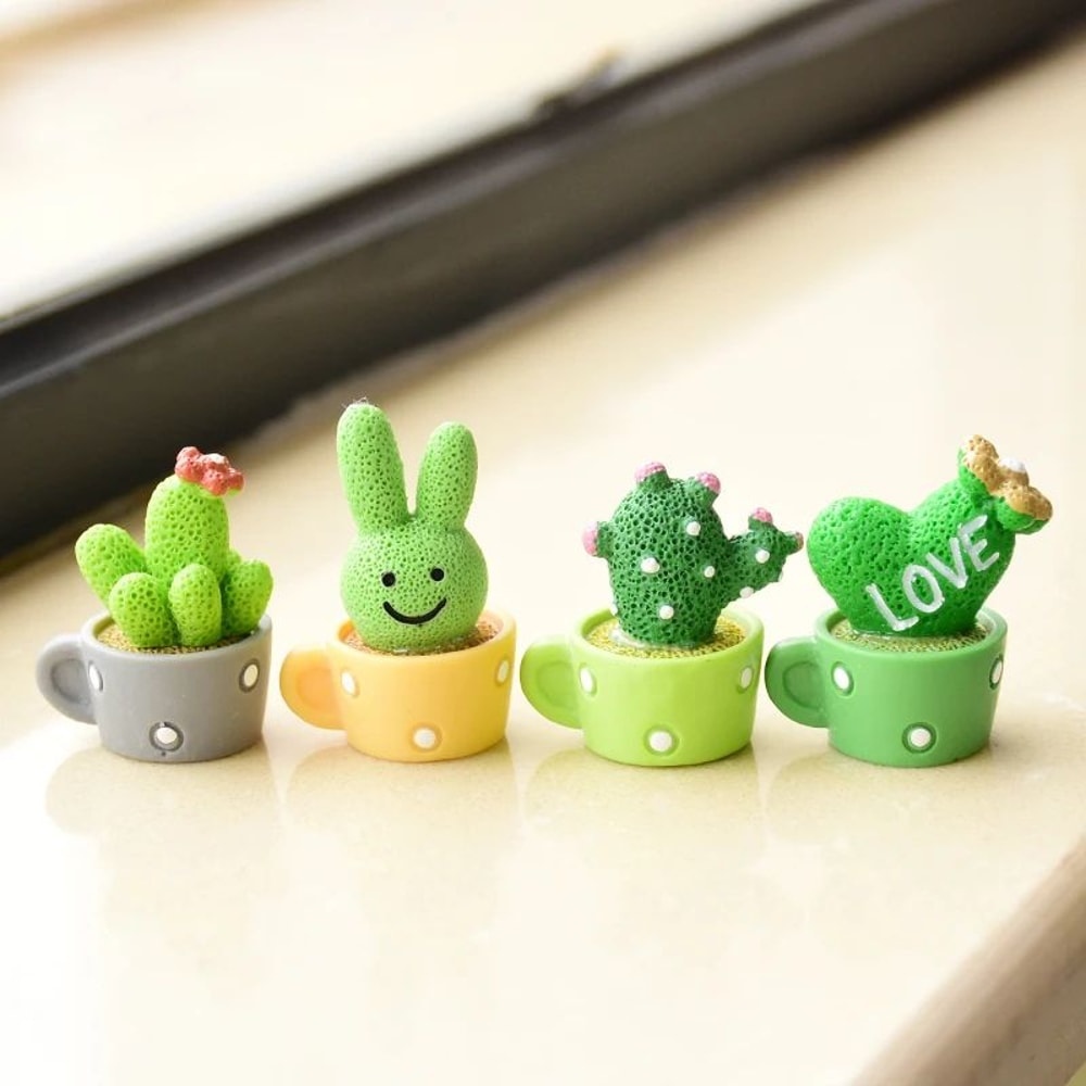 4Piece Mini Resin Succulent Cactus Set Realistic Bonsai Plant Decor For Desk Car Home Styling 7