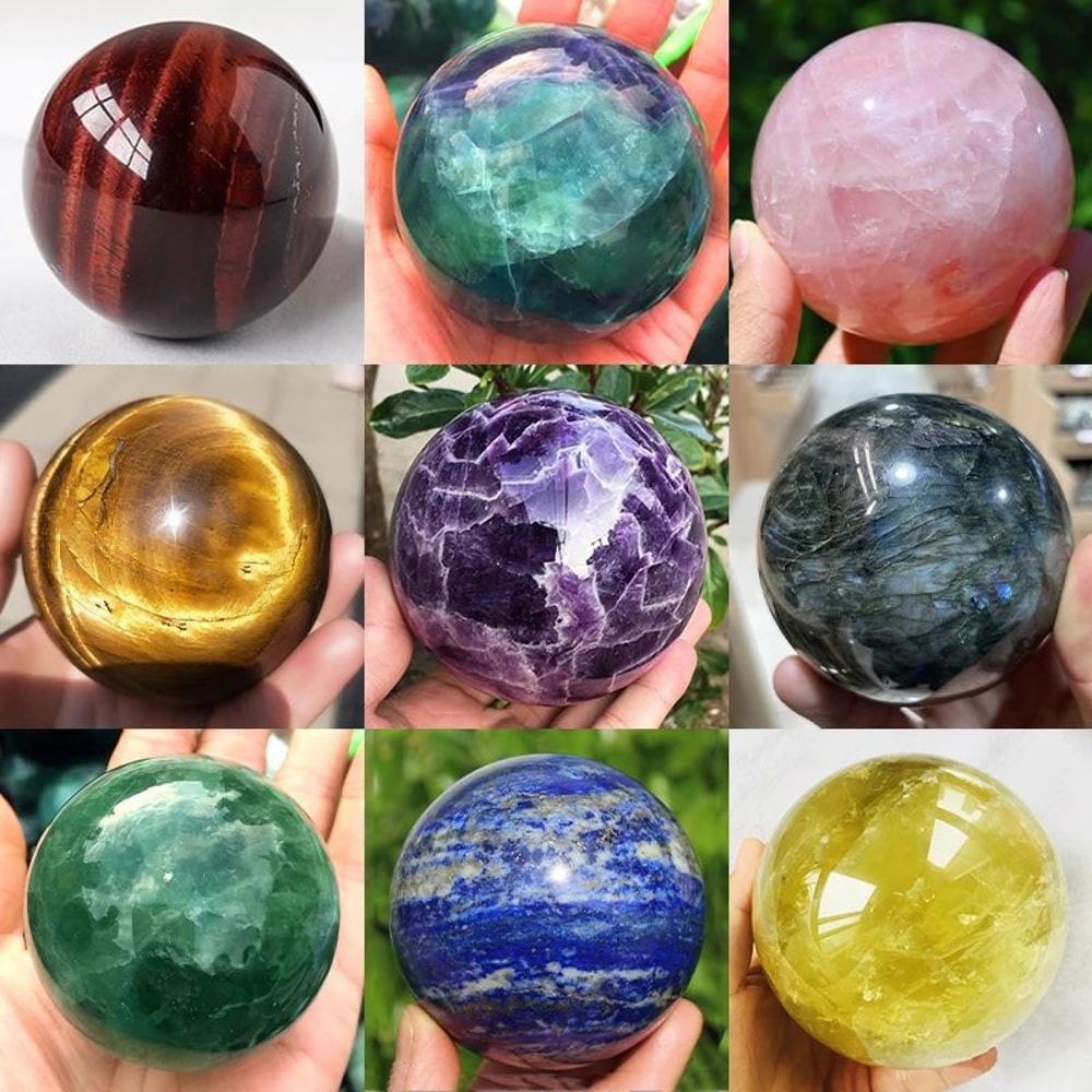Natural Crystal Ball Sphere Polished Pink Healing Stone Reiki Decor Massage Sphere 0