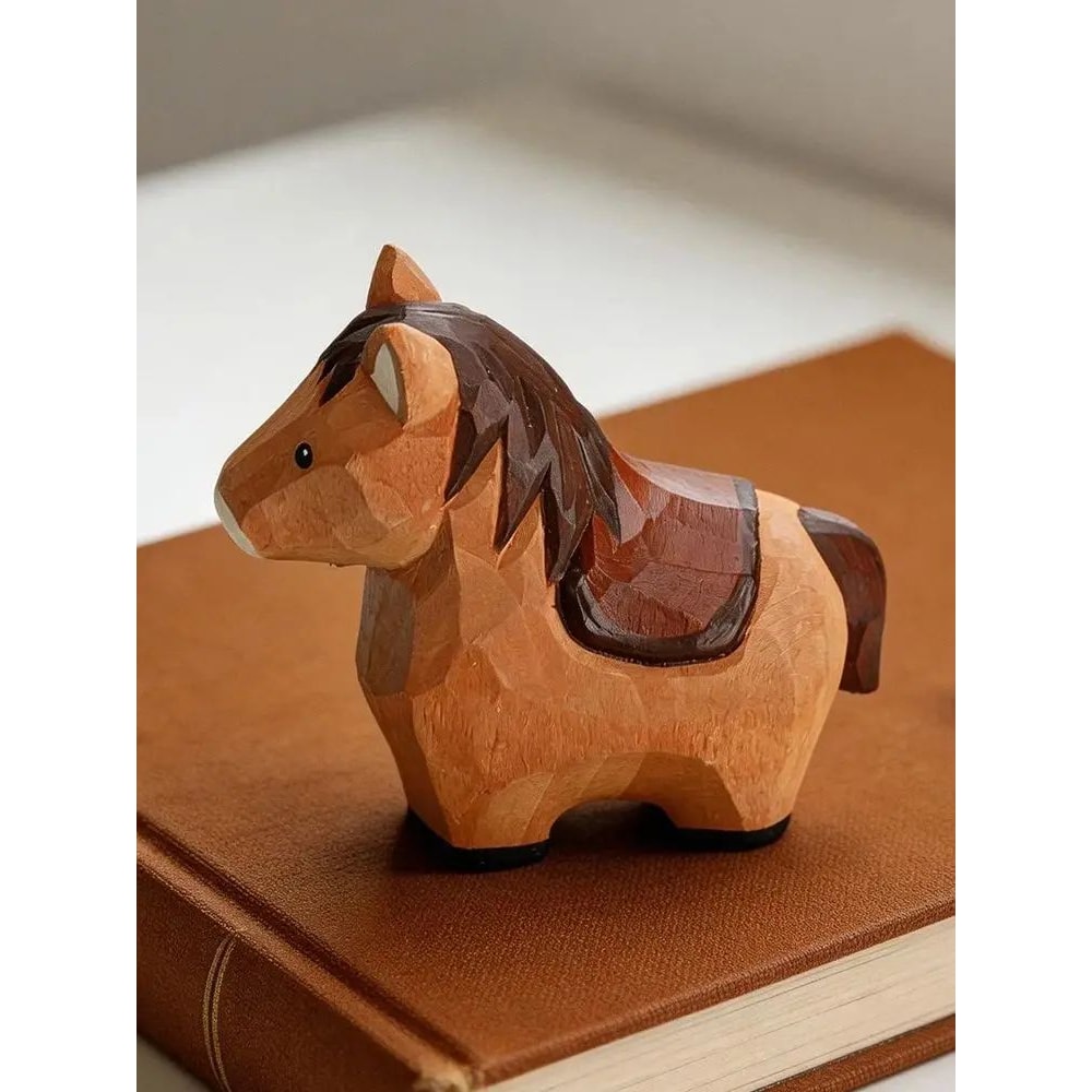 Handcrafted Wooden Horse Figurine Decor Cute Rustic Animal Carving Desktop Ornament Gift 8