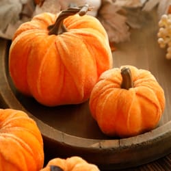 luxury velvet pumpkin decor – plush autumn harvest accent for fall, halloween & thanksgiving