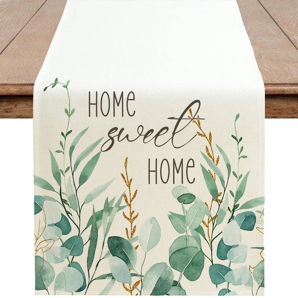 Eucalyptus Leaf Table Runner For Dining Table Spring Green Botanical Farmhouse Table Decor 6