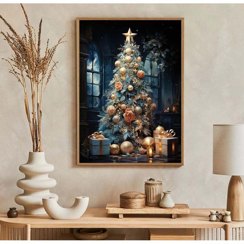 Classic Christmas Canvas Wall Art Santa Claus Christmas Tree Holiday Home Decor Poster 1