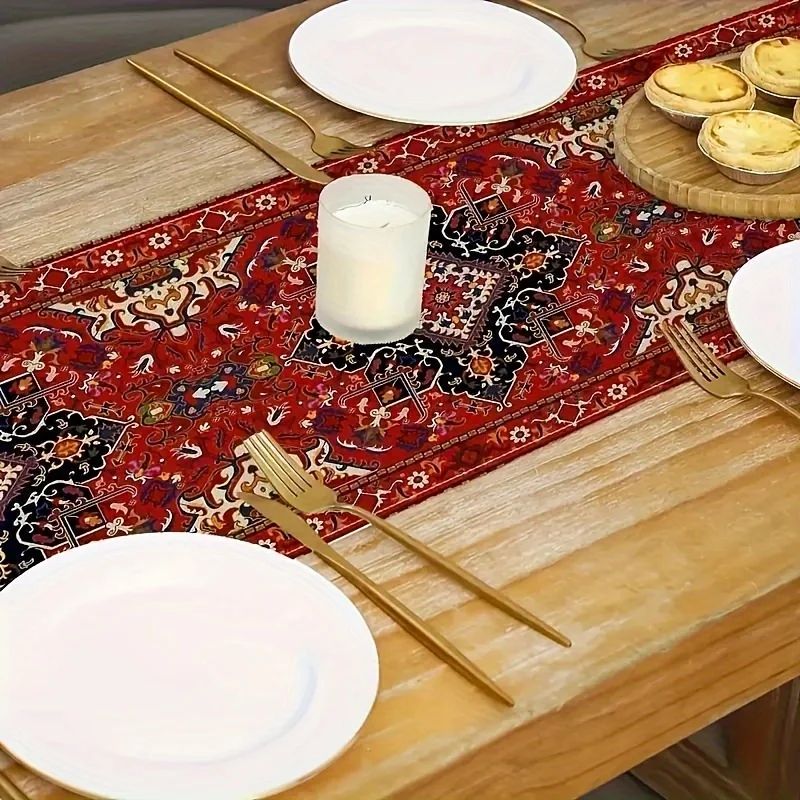 Bohemian Persian Stripe Linen Table Runner For Dining Table Red Vintage Farmhouse Wedding Decor 2
