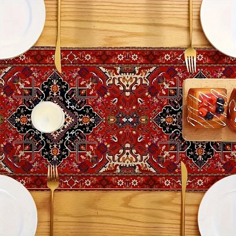 Bohemian Persian Stripe Linen Table Runner For Dining Table Red Vintage Farmhouse Wedding Decor 3