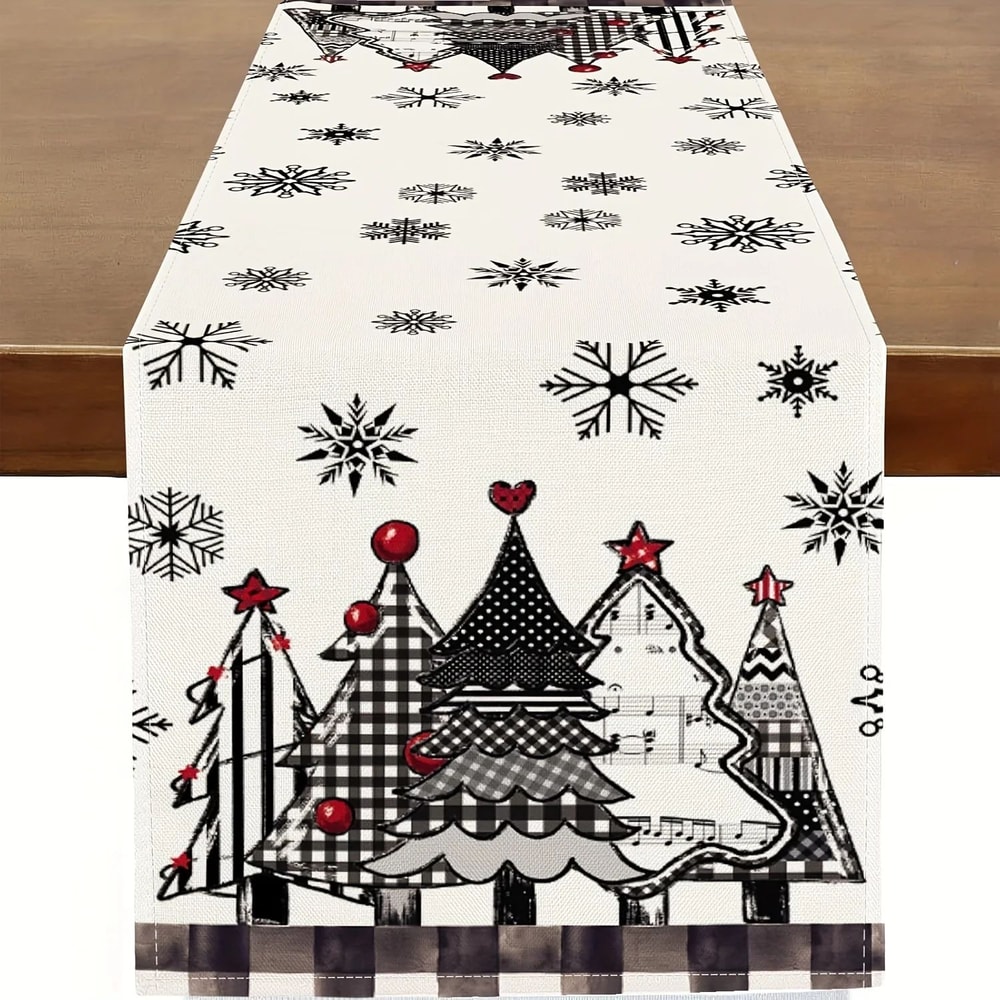 Retro Plaid Christmas Table Runner For Dining Table Winter Holiday Tree Pattern Polyester Decor 9