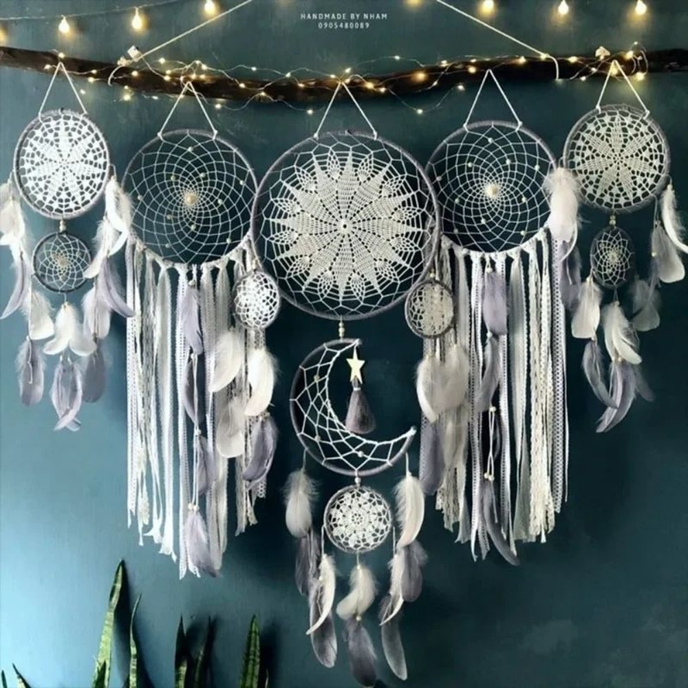 Boho Macrame Dream Catcher Set 5pcs Moon Wall Hanging Decor For Nursery Home 3