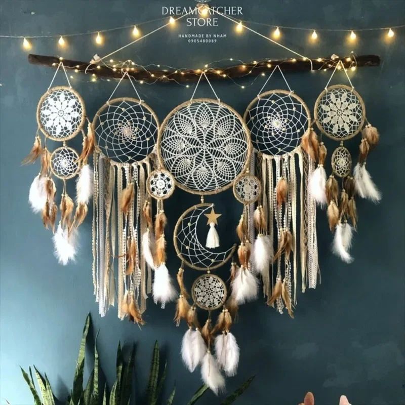 Boho Macrame Dream Catcher Set 5pcs Moon Wall Hanging Decor For Nursery Home 0
