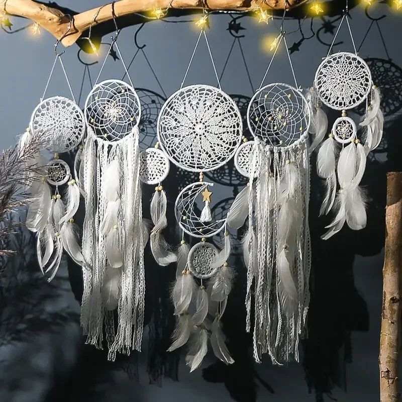 Boho Macrame Dream Catcher Set 5pcs Moon Wall Hanging Decor For Nursery Home 5