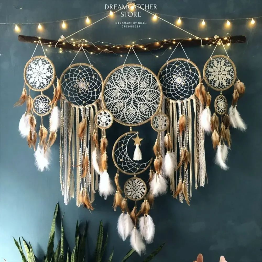 Boho Macrame Dream Catcher Set 5pcs Moon Wall Hanging Decor For Nursery Home 7