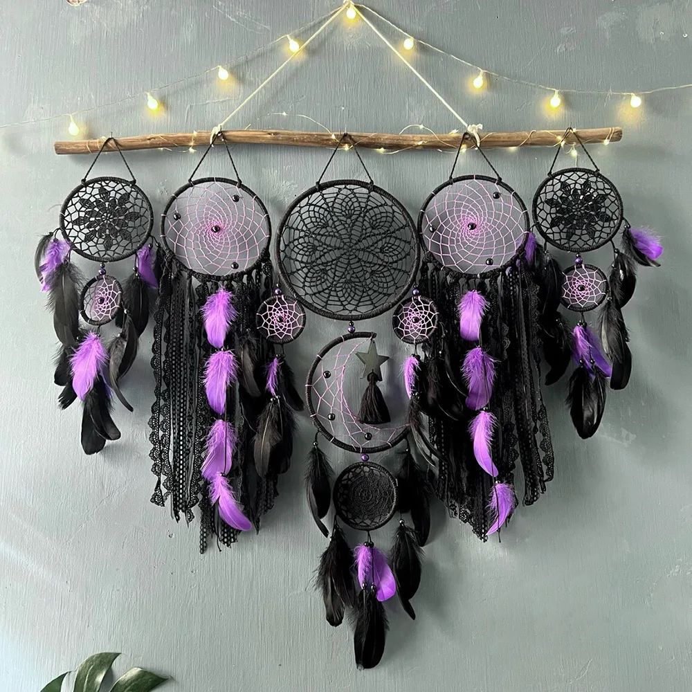 Boho Macrame Dream Catcher Set 5pcs Moon Wall Hanging Decor For Nursery Home 8