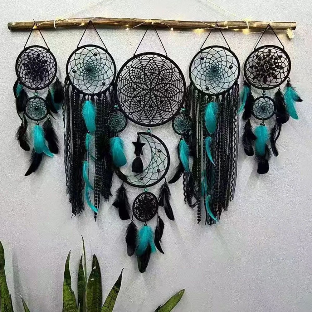 Boho Macrame Dream Catcher Set 5pcs Moon Wall Hanging Decor For Nursery Home 11