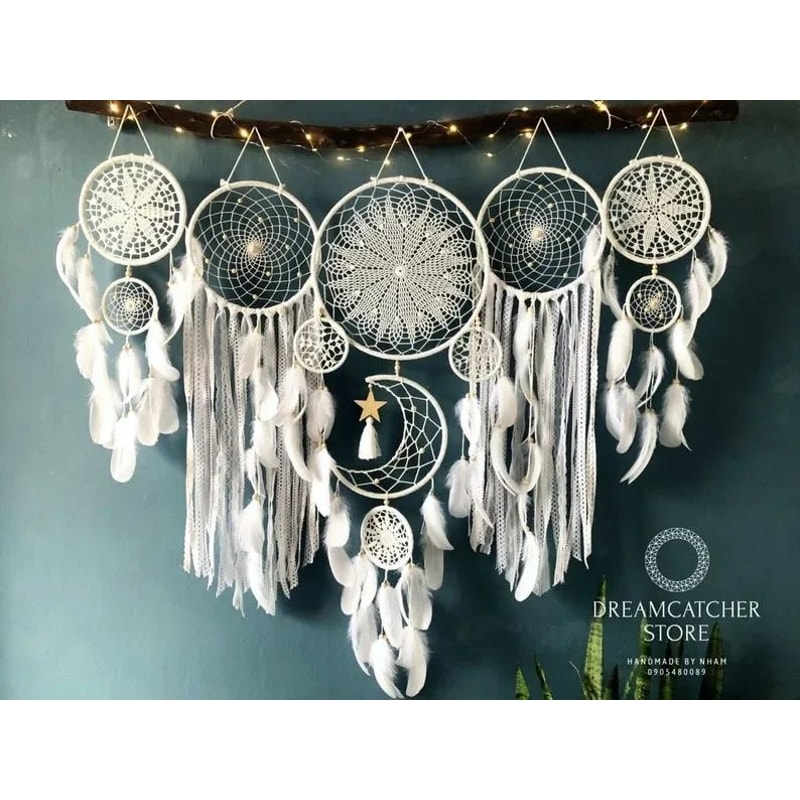 Boho Macrame Dream Catcher Set 5pcs Moon Wall Hanging Decor For Nursery Home 13