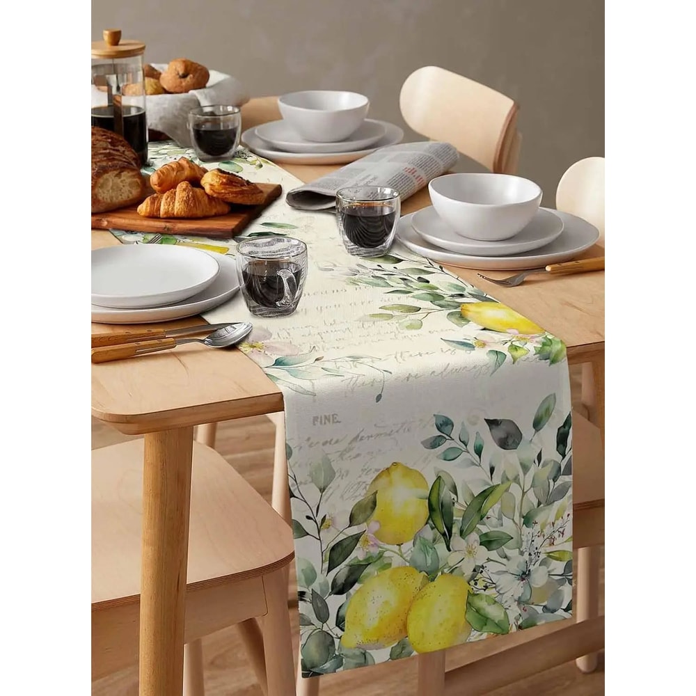 Eucalyptus Lemon Linen Table Runner For Dining Table Floral Farmhouse Seasonal Kitchen Decor 3